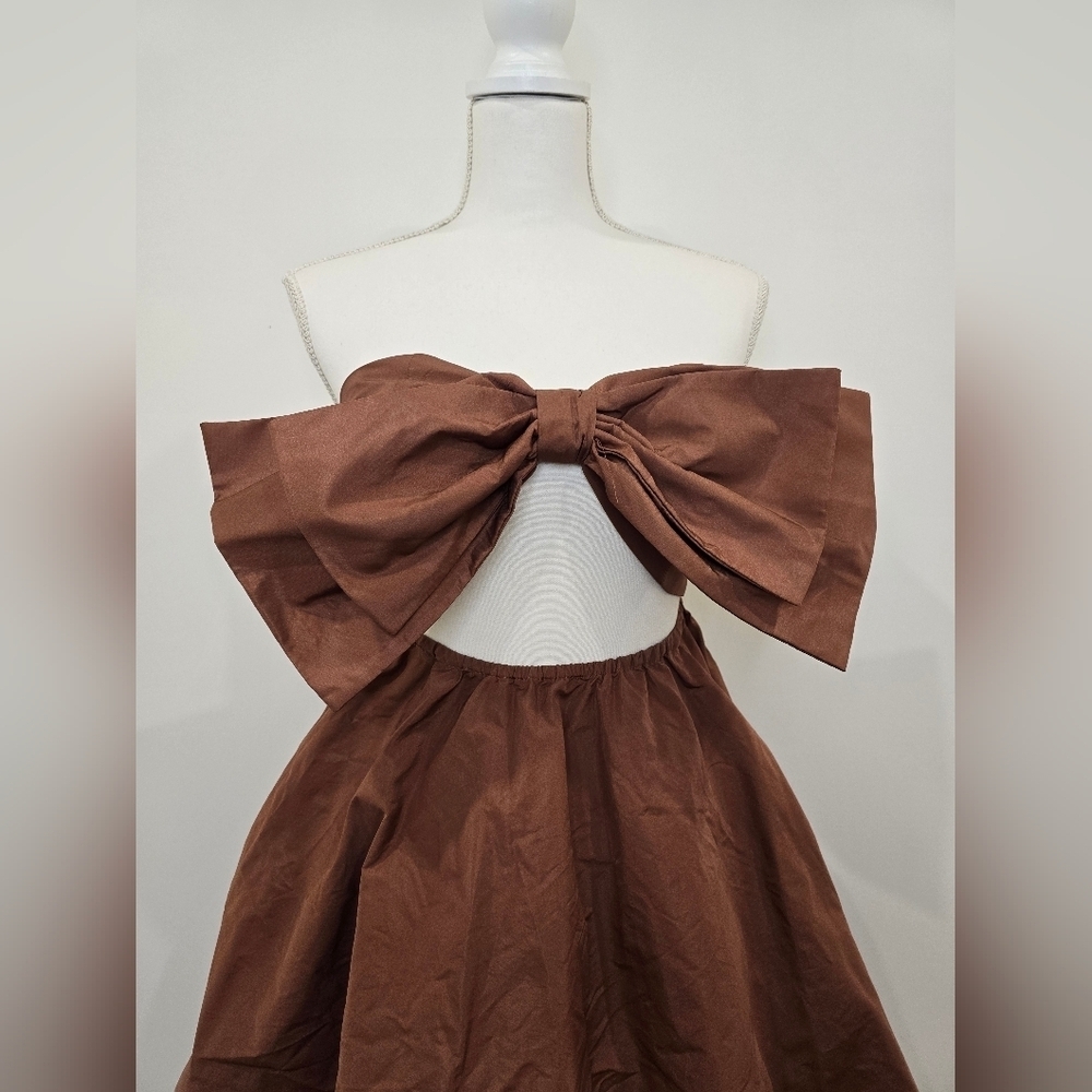 Zara Elegant Brown Bow Coctail Dress - Picture 2 of 10